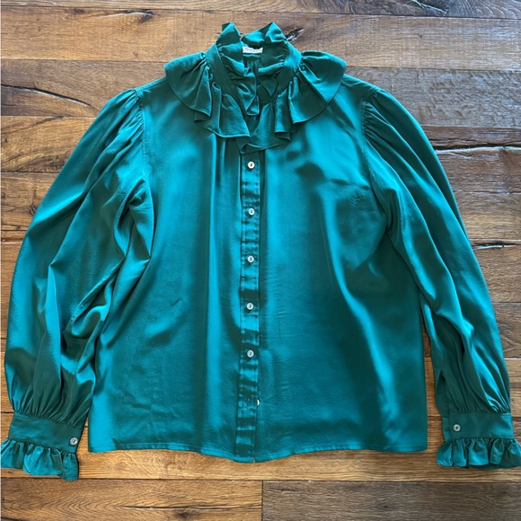 Yves Saint Laurent Tops - Yves Saint Laurent Vintage Jade green Ruffled Blouse